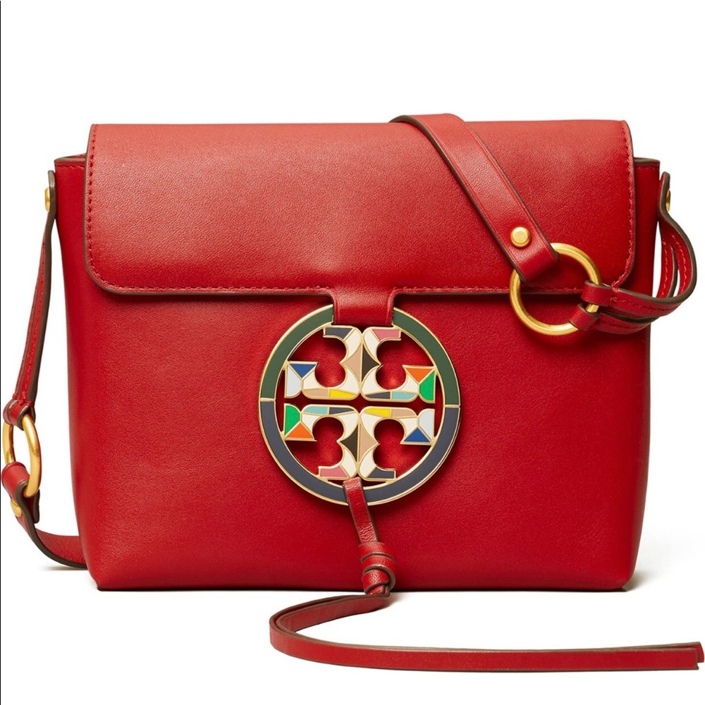 Tory Burch Miller Stained Glass Leather Crossbody Bag Red